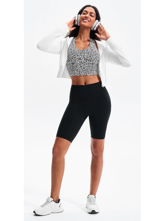 👑 Women's White Leopard Sports Bra Longline Wirefree Padded Medium Cropped Tops - Picture 5 of 6